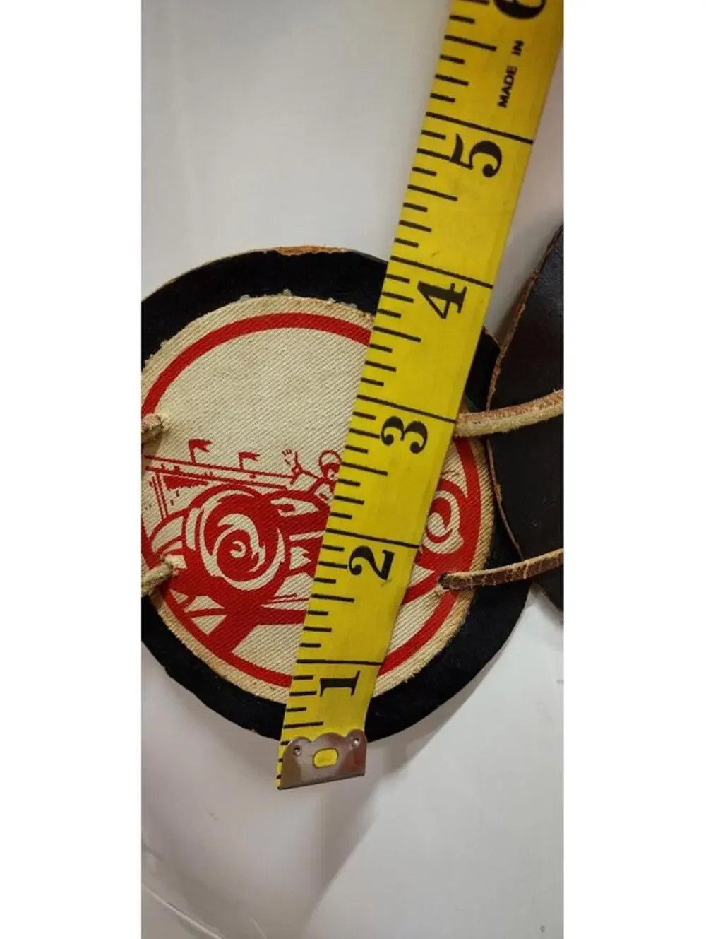 Belt Antique Circle Leather XS Belt 1900s Pre-War Race Car Roadster Black Deco